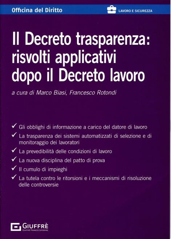 9788828857495 Biasi Decreto Trasparenza Risvolti
